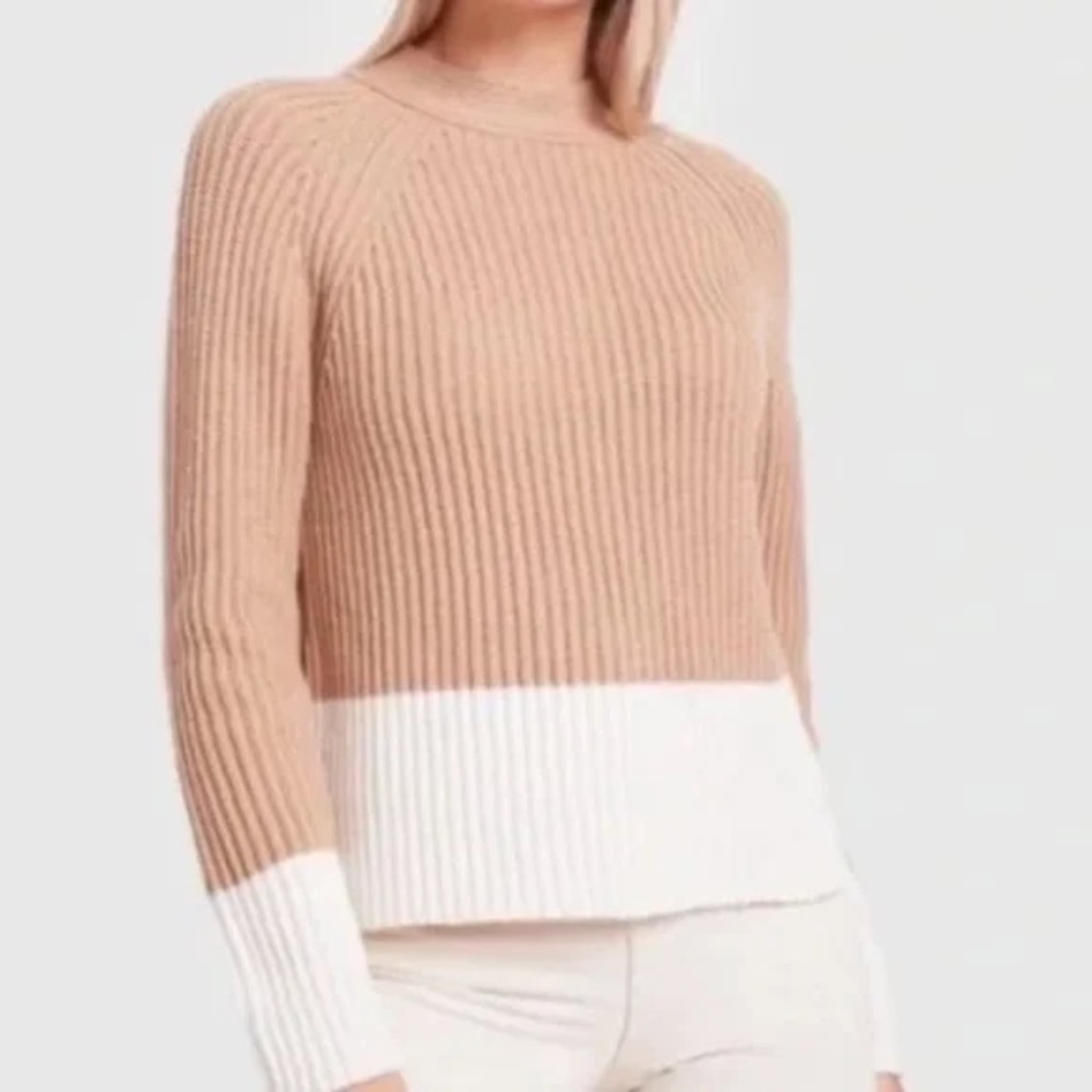 Banana Republic beige and white cowl necklace cotton blend sweater size Large